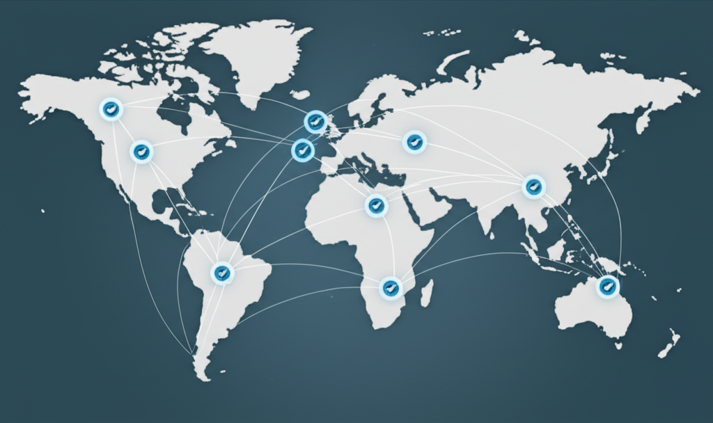 Global logistics network illustrating quality assurance for PCB and final product assembly
